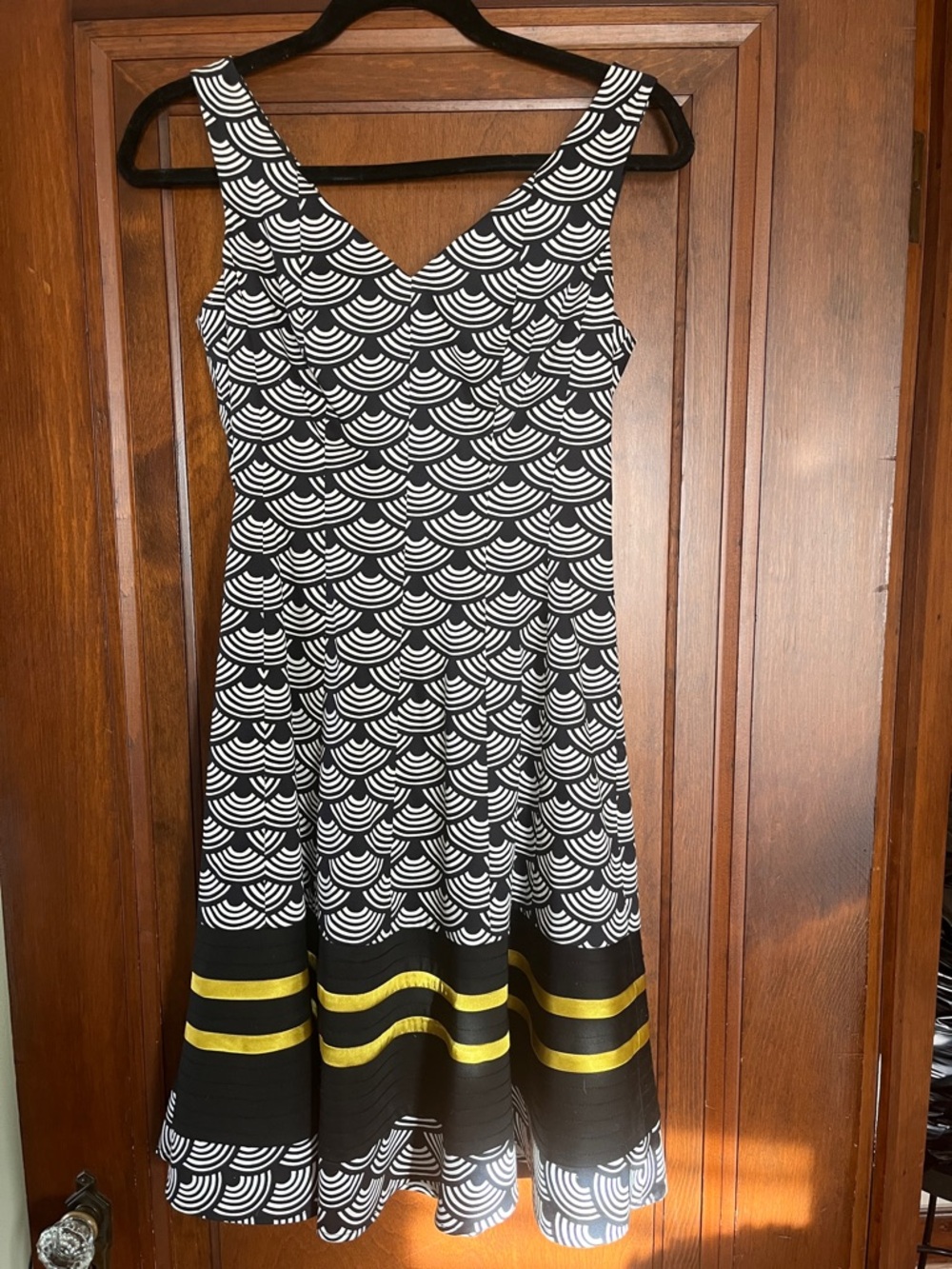 Nine West Black and White Midi Dress with Gold Stripes